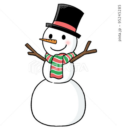 マフラーとシルクハットをかぶる三段重ねの雪だるま 95245285