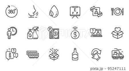 Outline set of Leaf dew, Contactless payment and Ram line icons for web application. Talk, information, delivery truck outline icon. Include Waiting, Vision board, Donation icons. Vector Outline set of Leaf dew, Contactless payment and Ram line icons for web application. Talk, information, delivery truck outline icon. Include Waiting, Vision board, Donation icons. Vector 95247111