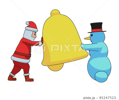 Christmas characters are swinging a giant bell. 95247523