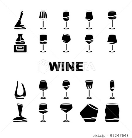 glass wine red wineglass drink icons set vector 95247643