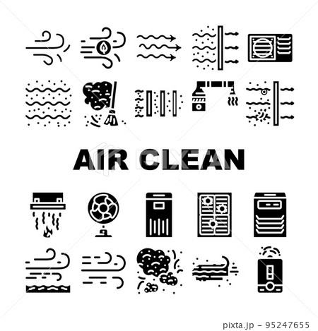 air clean flow freash wind filter icons set vector 95247655