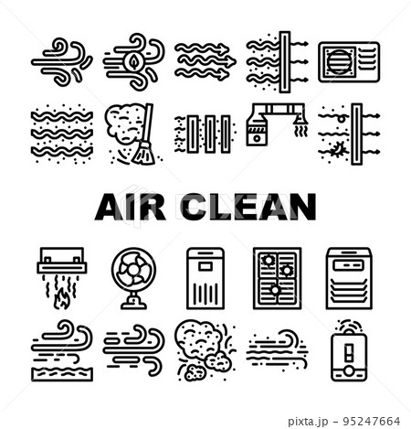 air clean flow freash wind filter icons set vector 95247664