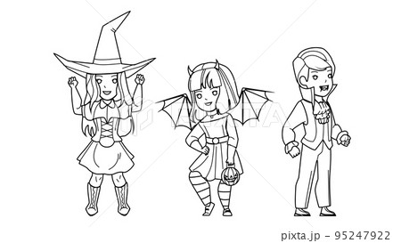 Children Wearing Halloween Festival Costume Vector 95247922