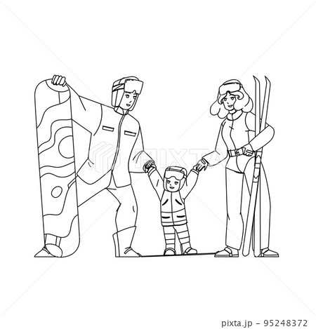 Snow Resort Enjoying And Skiing Family Vector 95248372