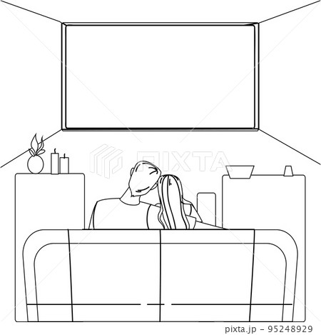Night Tv Watching Man And Woman Couple Vector Night Tv Watching Man And Woman Couple Vector 95248929