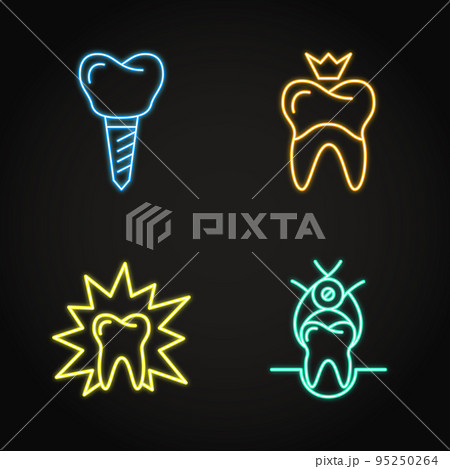Stomatological procedures icon set in neon line style 95250264