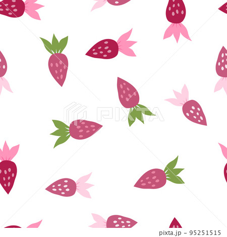 Simple strawberry seamless pattern. Hand drawn strawberries wallpaper. Fruits backdrop. 95251515