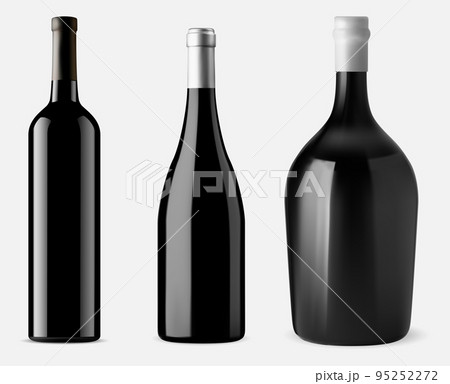 Isolated glass wine bottle set. Red wine vector mockup 95252272