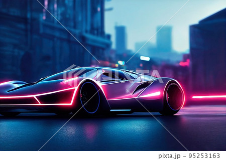Image of a futuristic car against the backdrop of the city of the future. Concept of the car of the future. 3D rendering 95253163