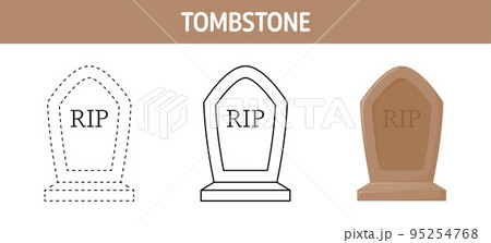 Tombstone tracing and coloring worksheet for kids 95254768