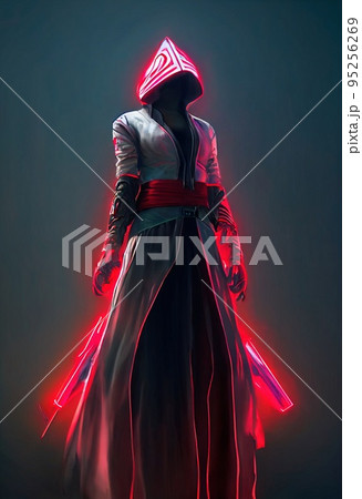 Fantasy portrait of a militant female assassin with red hair and in an ancient assassin costume. The concept of ancient warriors. 3D render Fantasy portrait of a militant female assassin with red hair and in an ancient assassin costume. The concept of ancient warriors. 3D render 95256269