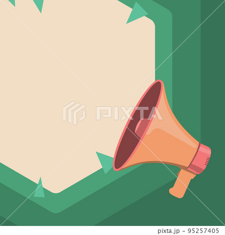 Megaphone Drawing With Conversation Bubble Showing New Announcement. Bullhorn Voice Device With Speech Balloon Presenting Fresh And Important News Messages. Megaphone Drawing With Conversation Bubble Showing New Announcement. Bullhorn Voice Device With Speech Balloon Presenting Fresh And Important News Messages. 95257405