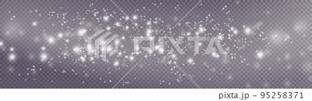 White png dust light. Bokeh light lights effect background. Christmas background of shining dust Christmas glowing light bokeh confetti and spark overlay texture for your design. 95258371