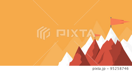 Man On A Mountain Drawing Proud Of His Climbing Success To The Clouds. Athlete On A Cliff Celebrating Achievement Ascending To The Top. Sports Guy Reaching The Sky. 95258746