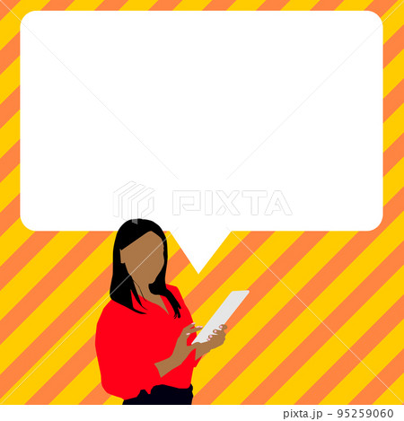 Presenter With Conversation Bubble Showing New Announcement. Colleague Speech Balloon Presenting Fresh And Important News Messages. Presenter With Conversation Bubble Showing New Announcement. Colleague Speech Balloon Presenting Fresh And Important News Messages. 95259060