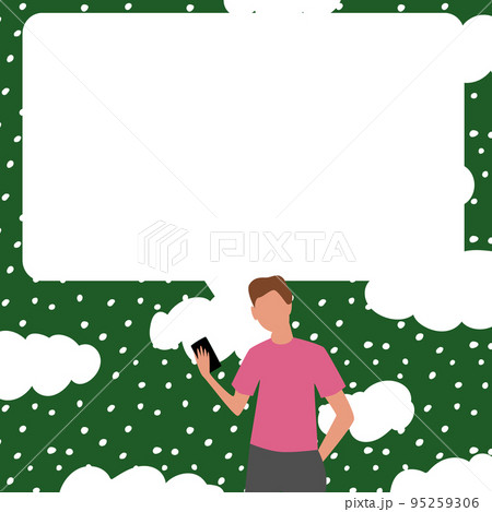 Presenter With Conversation Bubble Showing New Announcement. Colleague Speech Balloon Presenting Fresh And Important News Messages. 95259306