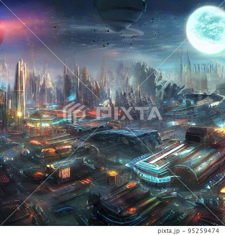 戦争で半壊した異星の都市 95259474