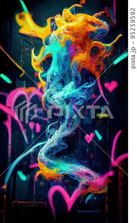 Abstract smoke multicolored on black background. A wall splattered with colored paint, surrounded by colored smoke. Perfect for phone wallpaper or for posters Abstract smoke multicolored on black background. A wall splattered with colored paint, surrounded by colored smoke. Perfect for phone wallpaper or for posters 95259592