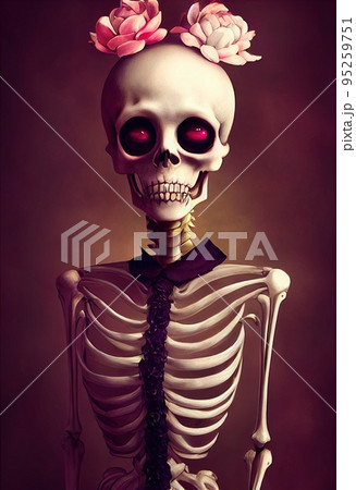 A horrible ancient skeleton with nightmarish makeup. 3D rendering. 95259751