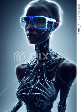 Portrait of a futuristic female robot. An artistic abstract steampunk fantasy. Concept of a modern robot. 3d rendering Portrait of a futuristic female robot. An artistic abstract steampunk fantasy. Concept of a modern robot. 3d rendering 95260186