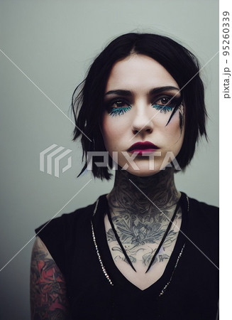 A fictional person, not based on a real person. Mystical beautiful fictional woman with beautiful makeup. Gothic mystery girl. 3D rendering 95260339