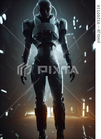 Portrait of a futuristic robot. An artistic abstract steampunk fantasy. Concept of a modern robot. 3d rendering Portrait of a futuristic robot. An artistic abstract steampunk fantasy. Concept of a modern robot. 3d rendering 95260516