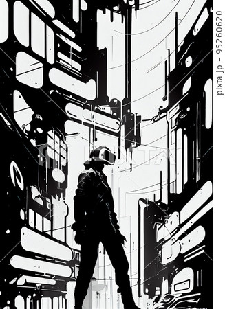 A stalker survivor in protective clothing and an old gas mask. Survivor of nuclear war. 95260620