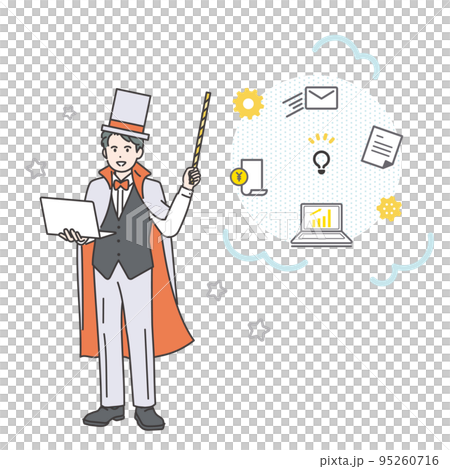 ステッキを持つマジシャンのイラスト素材　ビジネス　業務効率化　生産性向上 95260716