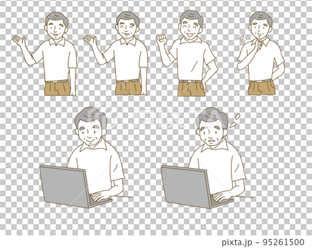 Illustration set of upper body pose for senior men who work in casual clothes Illustration set of upper body pose for senior men who work in casual clothes 95261500