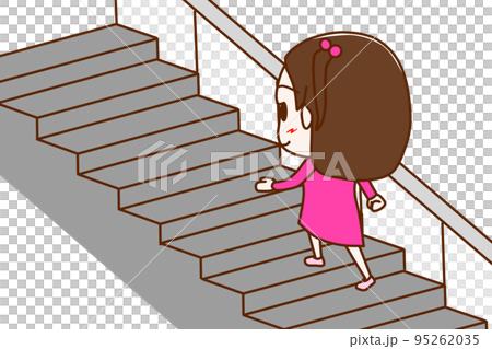 (全身斜め後ろ)階段を笑顔で楽々歩いて登っていく少女 (全身斜め後ろ)階段を笑顔で楽々歩いて登っていく少女 95262035