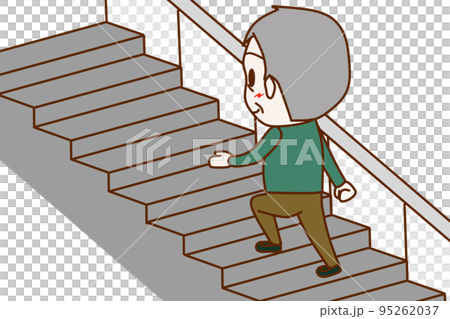 （全身斜在身後）一位老人微笑著走上樓梯 95262037
