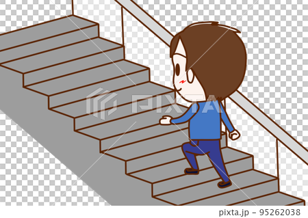 （全身斜向後）一個男孩笑著走上樓梯 95262038