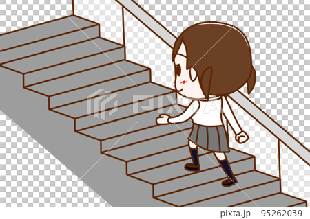 (Whole body obliquely behind) A female student walking up the stairs with a smile (Whole body obliquely behind) A female student walking up the stairs with a smile 95262039