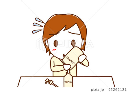 (上半身正面)名前の無い家事・シャンプーが無くなったので詰め替えをボトルに注ぐ白人男性 (上半身正面)名前の無い家事・シャンプーが無くなったので詰め替えをボトルに注ぐ白人男性 95262121