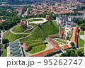 Gediminas castle tower in old town of Vilnius, Lithuania, aerial 95262747