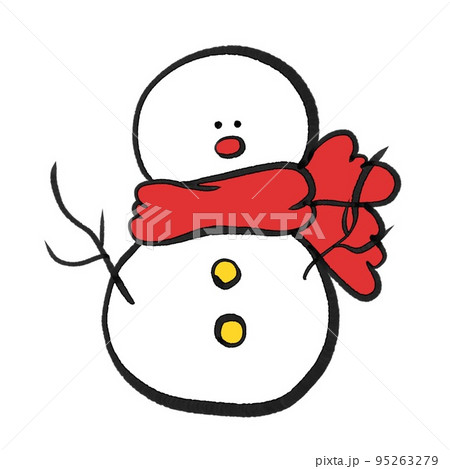 雪だるま-手書きシンプルクリスマスイラストカラーのイラスト