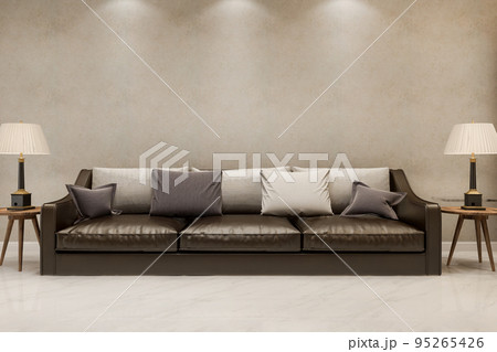 3d rendering mock up wood decor in living room with leather sofa 3d rendering mock up wood decor in living room with leather sofa 95265426