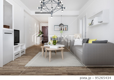 3d rendering modern dining room and living room with luxury decor 95265434