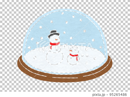 Illustration of a snowman snow globe (print style) 95265486