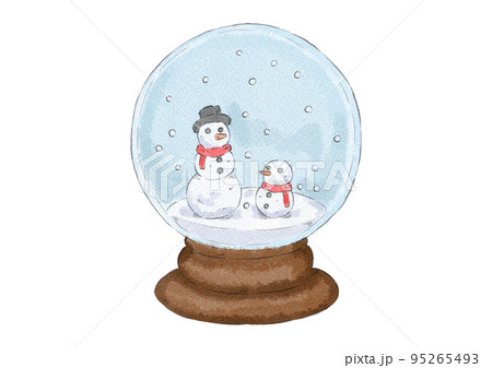 雪だるまの球体スノードームのイラスト（水彩風）のイラスト素材
