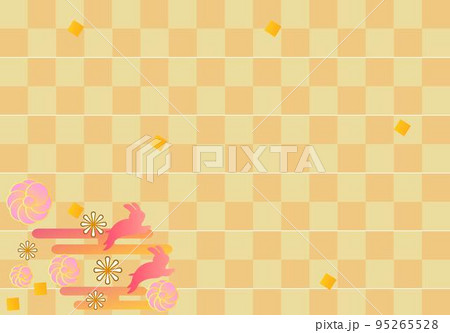 黄色と卯年の正月背景。和柄とウサギ。 95265528
