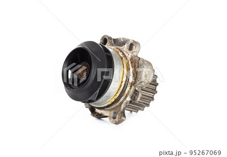 Old car pump on a white background. The concept of repair and replacement of the pump. Automotive spare part from the cooling system, isolate 95267069