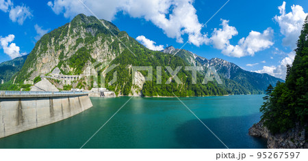 Panorama landscap of Kurobe Dam is a famous and beautiful dam at Ashikuraji, Tateyama, Nakaniikawa District, Toyama Japan Panorama landscap of Kurobe Dam is a famous and beautiful dam at Ashikuraji, Tateyama, Nakaniikawa District, Toyama Japan 95267597