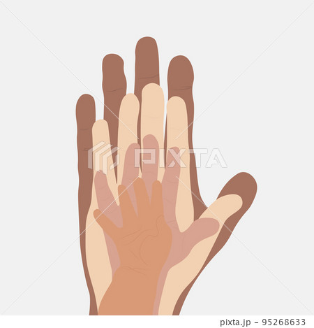 Flat illustration about family togetherness, diversity in family relationship, acceptance and toleration. Different sizes and colors hands together to represent unity and diversity. Flat illustration about family togetherness, diversity in family relationship, acceptance and toleration. Different sizes and colors hands together to represent unity and diversity. 95268633
