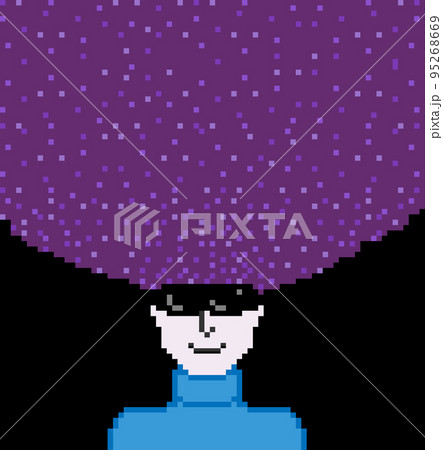 Pixel art of Virtual reality, cosmos face concept element. Artificial intelligence. Head with black glasses with flow from the head, meditation. concept of technology, communication, science, digital. Pixel art of Virtual reality, cosmos face concept element. Artificial intelligence. Head with black glasses with flow from the head, meditation. concept of technology, communication, science, digital. 95268669