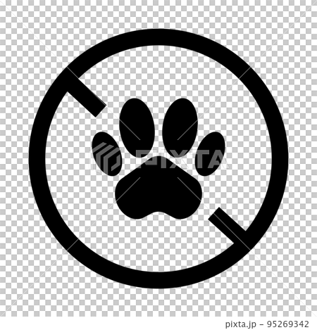 Simple animal prohibited silhouette sign. No pets allowed. Paw and stop sign. vector. 95269342