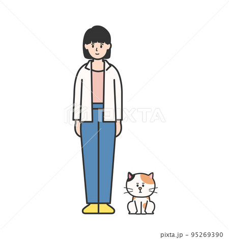 女の子とねこのイラスト 95269390