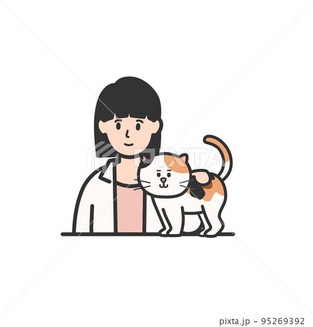 正面をみる女の子三毛猫のイラストのイラスト素材 [95269392] - PIXTA