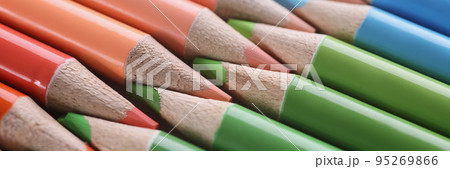 Macro sharpened red green blue pencils, blurry Macro sharpened red green blue pencils, blurry 95269866
