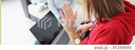 Young disabled woman with laptop on her lap Young disabled woman with laptop on her lap 95269993